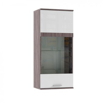 НКМ Торонто Шкаф навесной со стеклом Анкор темный/ Белый глянец (Мебель Комплекс)